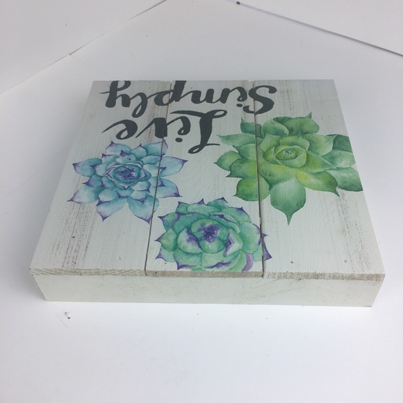 Live Simply Script on Wooden Box Frame Green Blue Succulents Zen 10x10x2 - Picture 4 of 10